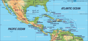 a map showing jamaica surrounded by the caribbean sea